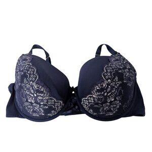 Cacique Floral Lace Boost Balconette Bra Womens Size 44DDD Blue Plunge